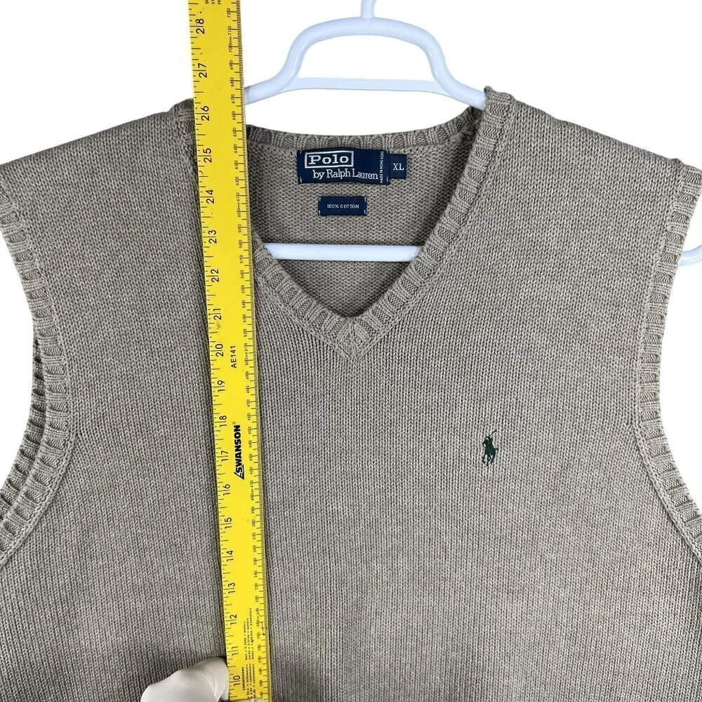 Polo Ralph Lauren Mens XL Tan Knit Sweater Vest Logo Golf Quiet Luxury Old Money